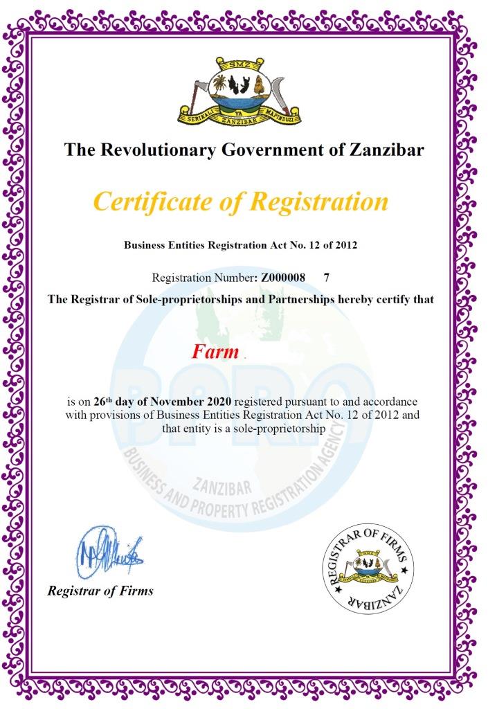 Sole proprietor certificate
